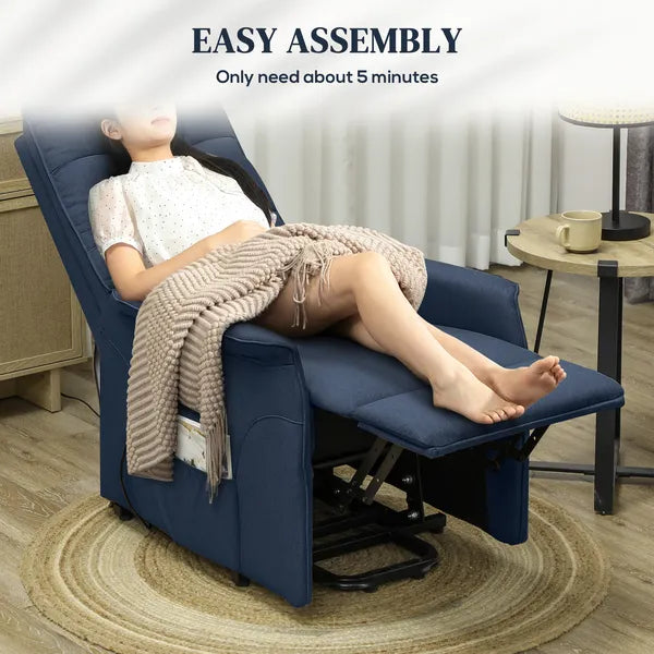 Power Lift Chair for Elderly, Fabric Recliner Sofa with Remote Control, Side Pockets, Quick Assembly, Deep Blue - product image 7