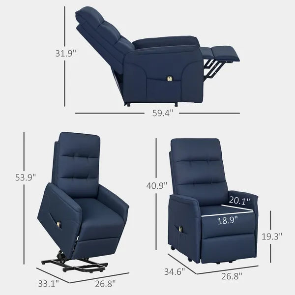 Power Lift Chair for Elderly, Fabric Recliner Sofa with Remote Control, Side Pockets, Quick Assembly, Deep Blue - product image 3