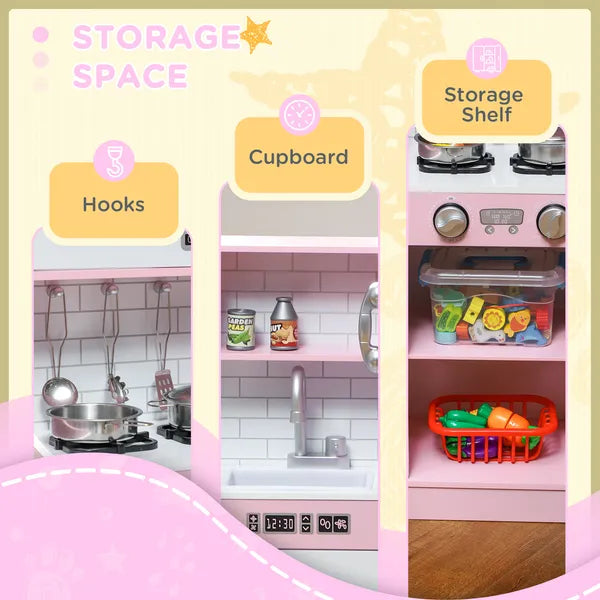 Pretend Play Kitchen, Kids Kitchen Playset with Play Phone, Chalkboard, Towel Rack and Ice Maker for 3-8 Years Pink - product image 8