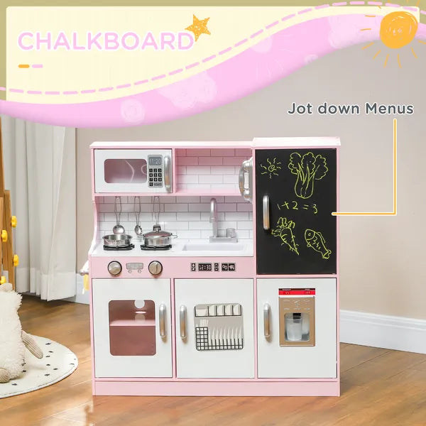 Pretend Play Kitchen, Kids Kitchen Playset with Play Phone, Chalkboard, Towel Rack and Ice Maker for 3-8 Years Pink - product image 4