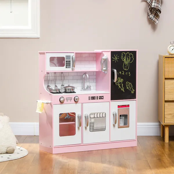 Pretend Play Kitchen, Kids Kitchen Playset with Play Phone, Chalkboard, Towel Rack and Ice Maker for 3-8 Years Pink - product image 10