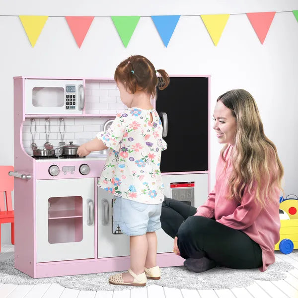 Pretend Play Kitchen, Kids Kitchen Playset with Play Phone, Chalkboard, Towel Rack and Ice Maker for 3-8 Years Pink - product image 2