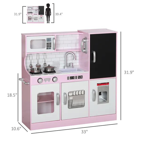 Pretend Play Kitchen, Kids Kitchen Playset with Play Phone, Chalkboard, Towel Rack and Ice Maker for 3-8 Years Pink - product image 3