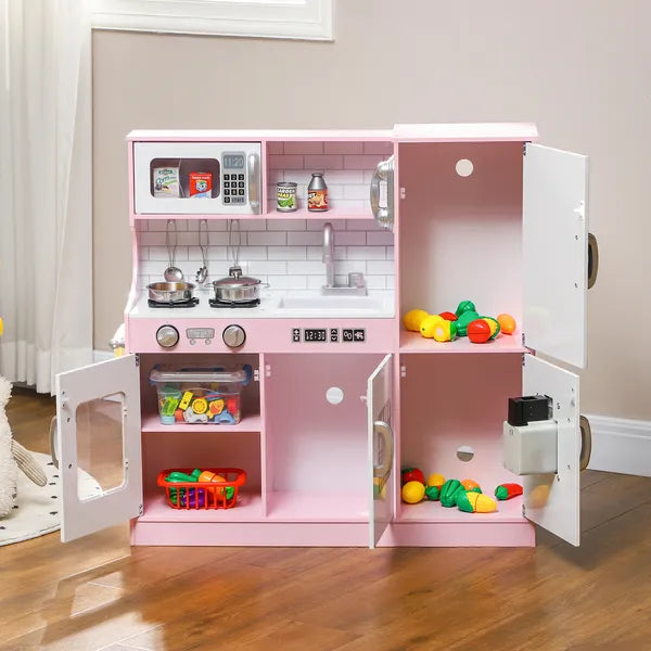 Pretend Play Kitchen, Kids Kitchen Playset with Play Phone, Chalkboard, Towel Rack and Ice Maker for 3-8 Years Pink - product image 9