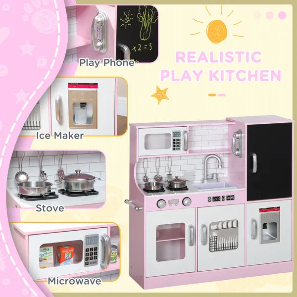 Pretend Play Kitchen, Kids Kitchen Playset with Play Phone, Chalkboard, Towel Rack and Ice Maker for 3-8 Years Pink - product image 5