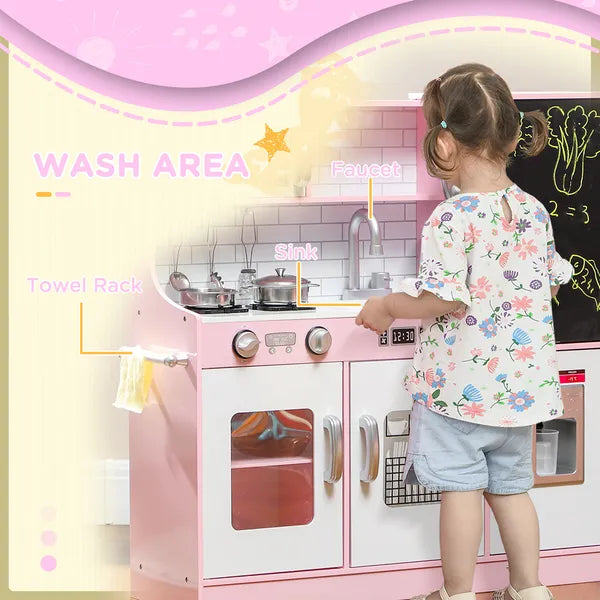 Pretend Play Kitchen, Kids Kitchen Playset with Play Phone, Chalkboard, Towel Rack and Ice Maker for 3-8 Years Pink - product image 6
