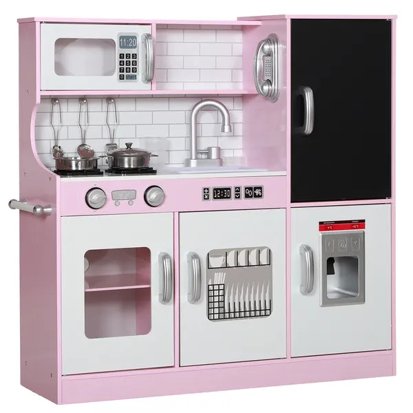 Pretend Play Kitchen, Kids Kitchen Playset with Play Phone, Chalkboard, Towel Rack and Ice Maker for 3-8 Years Pink - product image 1