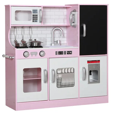 Pretend Play Kitchen, Kids Kitchen Playset with Play Phone, Chalkboard, Towel Rack and Ice Maker for 3-8 Years Pink - product image 1