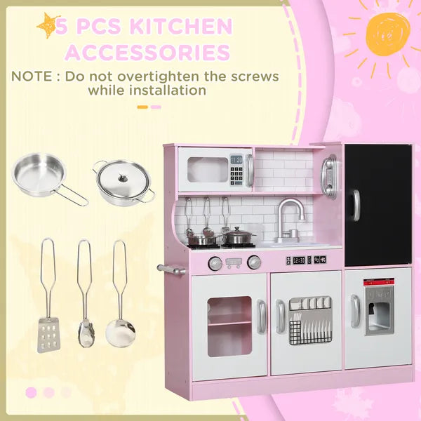 Pretend Play Kitchen, Kids Kitchen Playset with Play Phone, Chalkboard, Towel Rack and Ice Maker for 3-8 Years Pink - product image 7