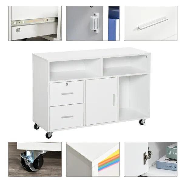 HOMCOM Printer Stand Home Office Mobile Cabinet Organizer Desktop with Caster Wheels, 2 Locking Breaks and Drawer, White - product image 7