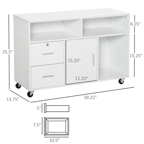HOMCOM Printer Stand Home Office Mobile Cabinet Organizer Desktop with Caster Wheels, 2 Locking Breaks and Drawer, White - product image 3