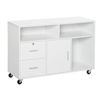 HOMCOM Printer Stand Home Office Mobile Cabinet Organizer Desktop with Caster Wheels, 2 Locking Breaks and Drawer, White - product image 1