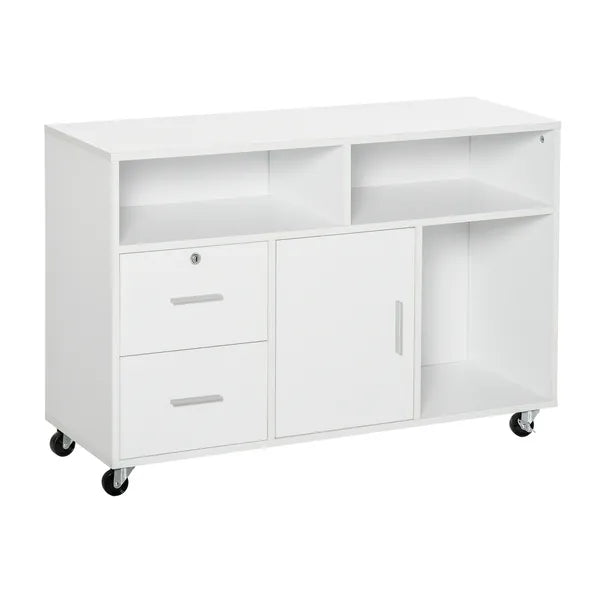 HOMCOM Printer Stand Home Office Mobile Cabinet Organizer Desktop with Caster Wheels, 2 Locking Breaks and Drawer, White - product image 1