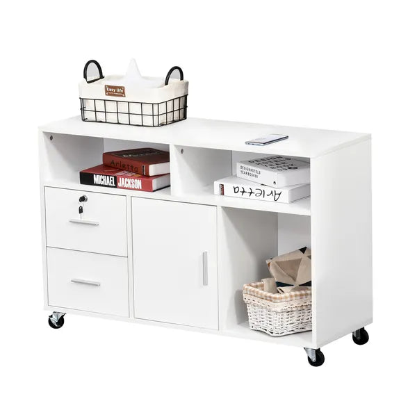 HOMCOM Printer Stand Home Office Mobile Cabinet Organizer Desktop with Caster Wheels, 2 Locking Breaks and Drawer, White - product image 11