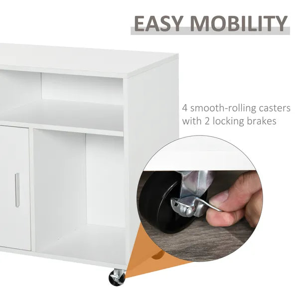 HOMCOM Printer Stand Home Office Mobile Cabinet Organizer Desktop with Caster Wheels, 2 Locking Breaks and Drawer, White - product image 5