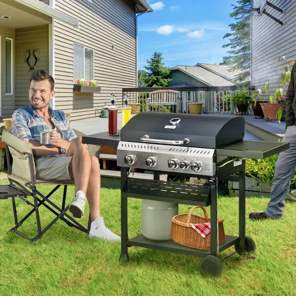 Propane Gas Grill 4+1 Burner 40000 BTU BBQ Trolley with Warming Rack Shelves Bottle Opener Thermometer - product image 10