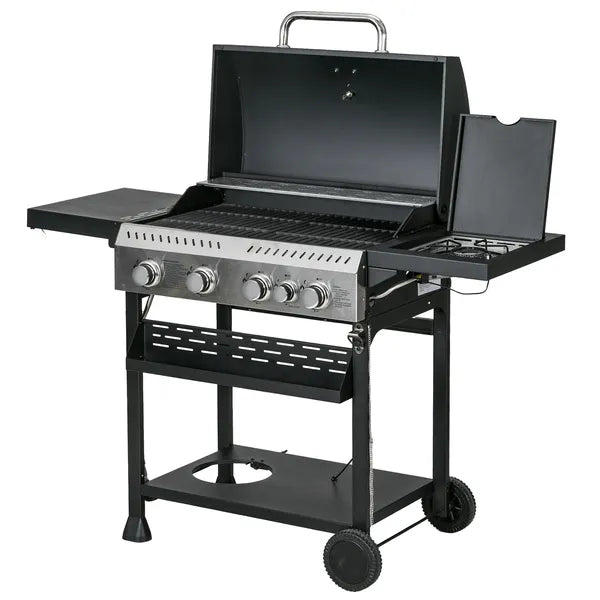 Propane Gas Grill 4+1 Burner 40000 BTU BBQ Trolley with Warming Rack Shelves Bottle Opener Thermometer - product image 1