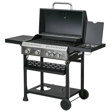 Propane Gas Grill 4+1 Burner 40000 BTU BBQ Trolley with Warming Rack Shelves Bottle Opener Thermometer - product image 1