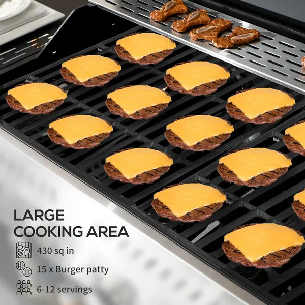 Propane Gas Grill 4+1 Burner 40000 BTU BBQ Trolley with Warming Rack Shelves Bottle Opener Thermometer - product image 4