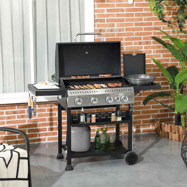 Propane Gas Grill 4+1 Burner 40000 BTU BBQ Trolley with Warming Rack Shelves Bottle Opener Thermometer - product image 2