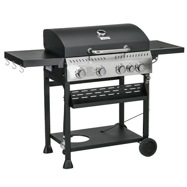 Propane Gas Grill 4+1 Burner 40000 BTU BBQ Trolley with Warming Rack Shelves Bottle Opener Thermometer - product image 11