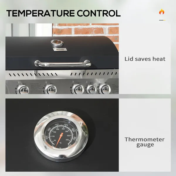 Propane Gas Grill 4+1 Burner 40000 BTU BBQ Trolley with Warming Rack Shelves Bottle Opener Thermometer - product image 5
