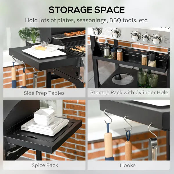 Propane Gas Grill 4+1 Burner 40000 BTU BBQ Trolley with Warming Rack Shelves Bottle Opener Thermometer - product image 6