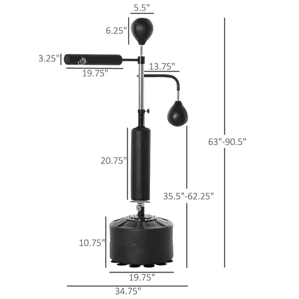 Soozier Punching Bag with Stand Heavy Duty Boxing Set Sports Black 34.75 InchL x 19.75 InchW x 63 Inch-90.5 InchH PU - product image 3