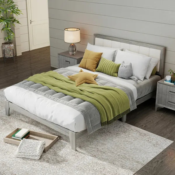 HOMCOM Queen Bed Frame with Headboard Queen Platform Bed Frame with Wooden Slats No Box Spring Needed Easy Assembly Gray - product image 9