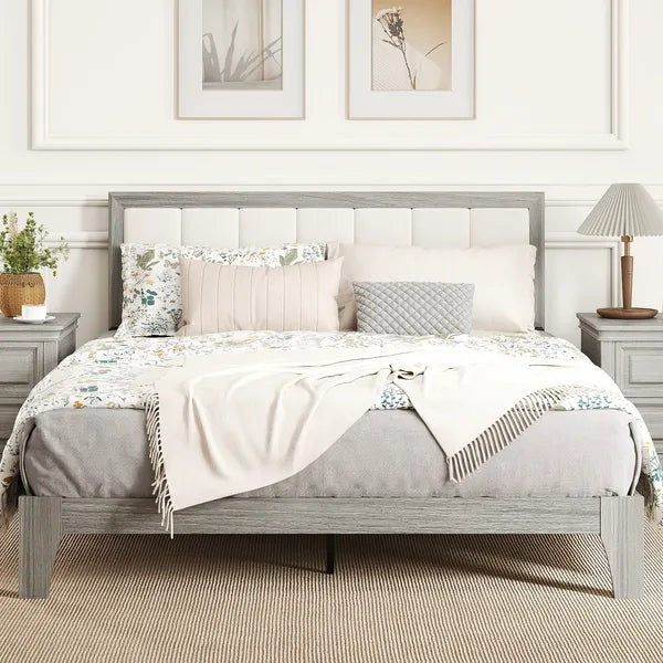 HOMCOM Queen Bed Frame with Headboard Queen Platform Bed Frame with Wooden Slats No Box Spring Needed Easy Assembly Gray - product image 2