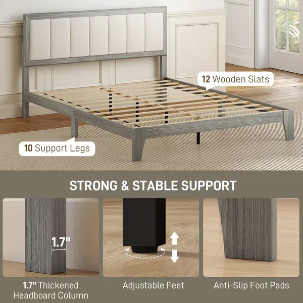 HOMCOM Queen Bed Frame with Headboard Queen Platform Bed Frame with Wooden Slats No Box Spring Needed Easy Assembly Gray - product image 6