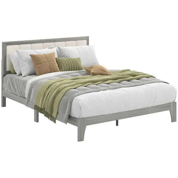 HOMCOM Queen Bed Frame with Headboard Queen Platform Bed Frame with Wooden Slats No Box Spring Needed Easy Assembly Gray - product image 1