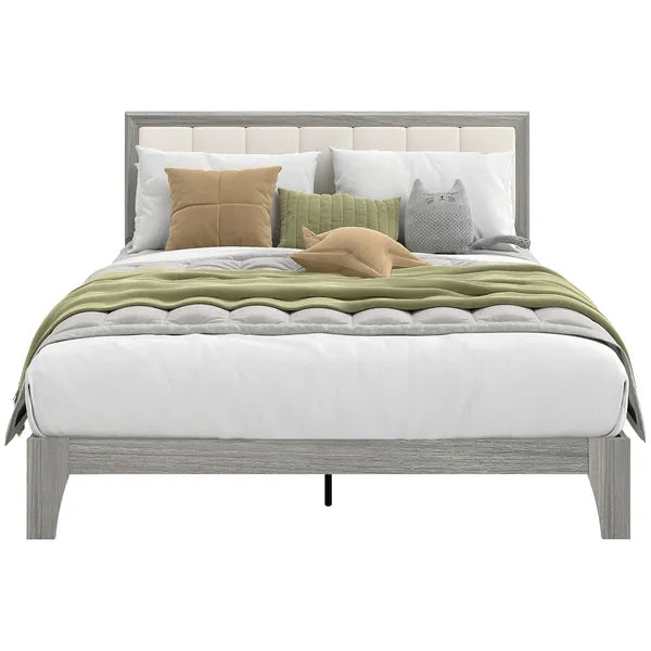 HOMCOM Queen Bed Frame with Headboard Queen Platform Bed Frame with Wooden Slats No Box Spring Needed Easy Assembly Gray - product image 11