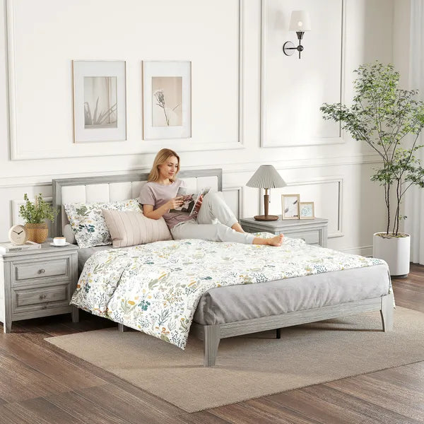 HOMCOM Queen Bed Frame with Headboard Queen Platform Bed Frame with Wooden Slats No Box Spring Needed Easy Assembly Gray - product image 7