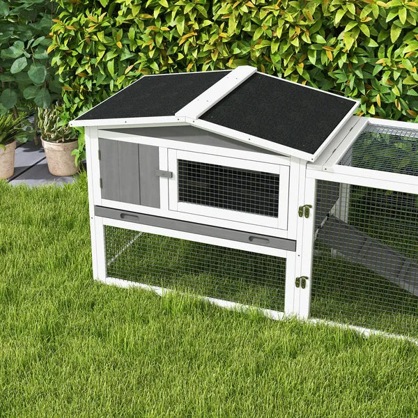 Rabbit Cage Outdoor, 2 Levels Bunny Hutch Outdoor Rabbit Pen w Slide Out Tray Detachable Run Small Animal House Light Grey - product image 9