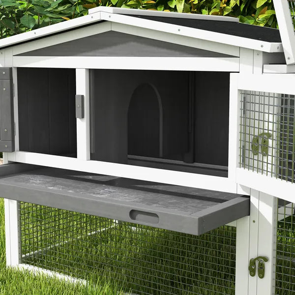 Rabbit Cage Outdoor, 2 Levels Bunny Hutch Outdoor Rabbit Pen w Slide Out Tray Detachable Run Small Animal House Light Grey - product image 8