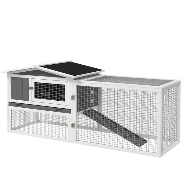 Rabbit Cage Outdoor, 2 Levels Bunny Hutch Outdoor Rabbit Pen w Slide Out Tray Detachable Run Small Animal House Light Grey - product image 1