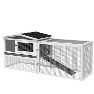 Rabbit Cage Outdoor, 2 Levels Bunny Hutch Outdoor Rabbit Pen w Slide Out Tray Detachable Run Small Animal House Light Grey - product image 1