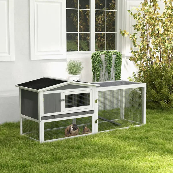 Rabbit Cage Outdoor, 2 Levels Bunny Hutch Outdoor Rabbit Pen w Slide Out Tray Detachable Run Small Animal House Light Grey - product image 10