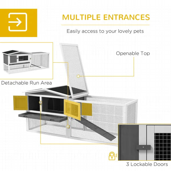 Rabbit Cage Outdoor, 2 Levels Bunny Hutch Outdoor Rabbit Pen w Slide Out Tray Detachable Run Small Animal House Light Grey - product image 4