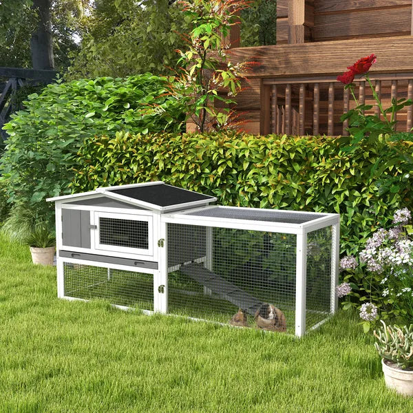 Rabbit Cage Outdoor, 2 Levels Bunny Hutch Outdoor Rabbit Pen w Slide Out Tray Detachable Run Small Animal House Light Grey - product image 2