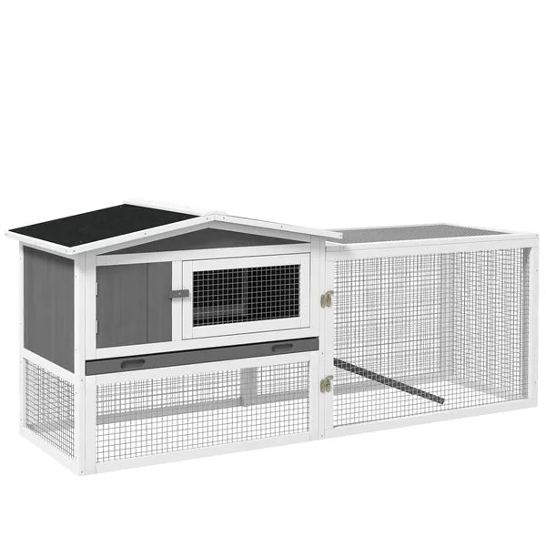 Rabbit Cage Outdoor, 2 Levels Bunny Hutch Outdoor Rabbit Pen w Slide Out Tray Detachable Run Small Animal House Light Grey - product image 11