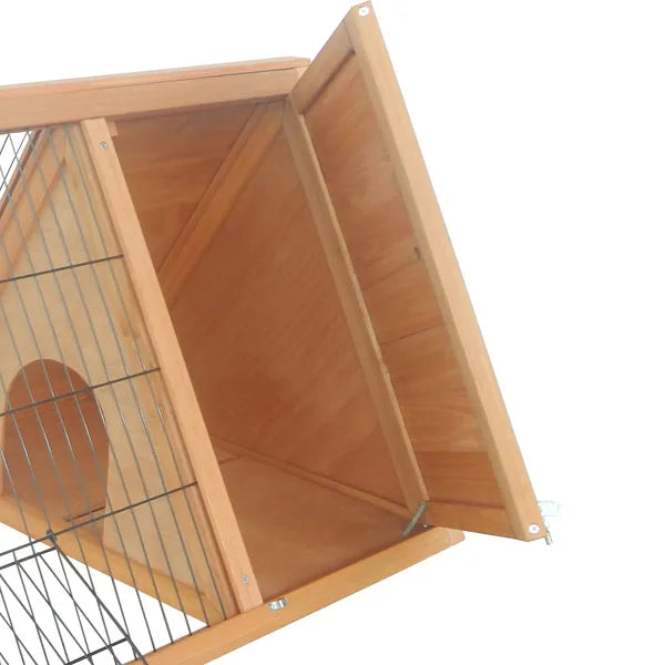 PawHut Rabbit Cage Wooden A-Frame 46x24 Outdoor Small Animal Hutch with Run Ventilating Wire Yellow - product image 8