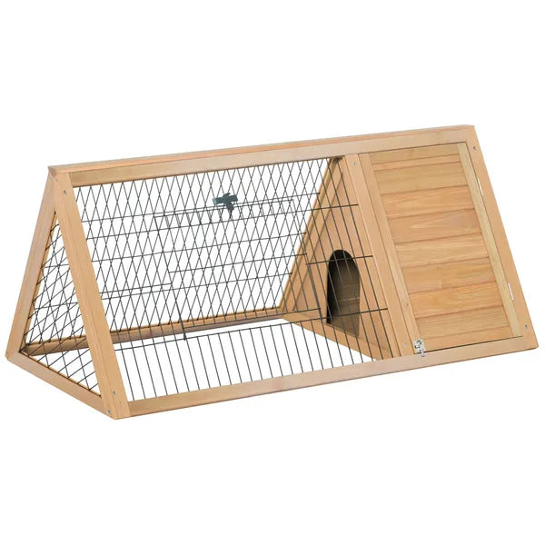 PawHut Rabbit Cage Wooden A-Frame 46x24 Outdoor Small Animal Hutch with Run Ventilating Wire Yellow - product image 1