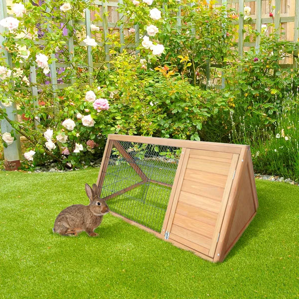 PawHut Rabbit Cage Wooden A-Frame 46x24 Outdoor Small Animal Hutch with Run Ventilating Wire Yellow - product image 2