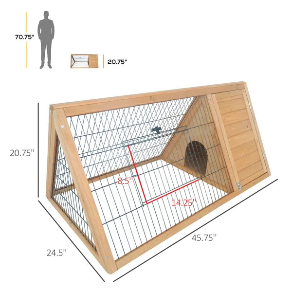 PawHut Rabbit Cage Wooden A-Frame 46x24 Outdoor Small Animal Hutch with Run Ventilating Wire Yellow - product image 3