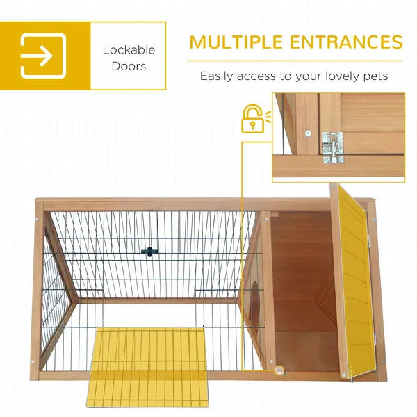 PawHut Rabbit Cage Wooden A-Frame 46x24 Outdoor Small Animal Hutch with Run Ventilating Wire Yellow - product image 5