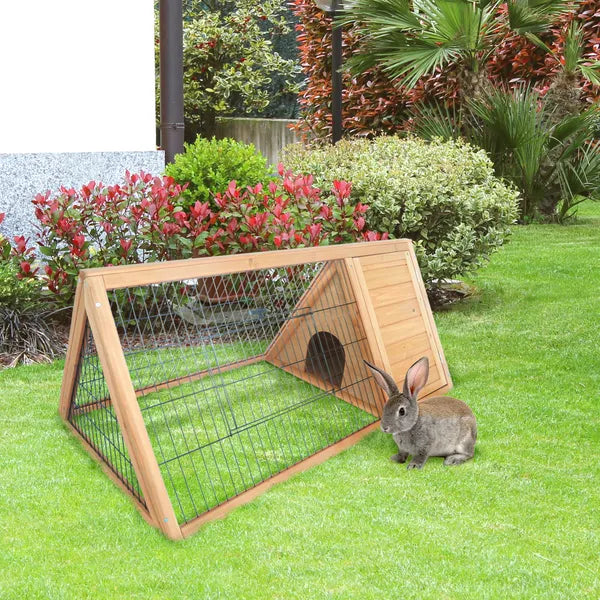 PawHut Rabbit Cage Wooden A-Frame 46x24 Outdoor Small Animal Hutch with Run Ventilating Wire Yellow - product image 10