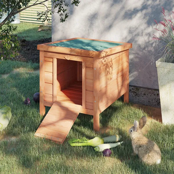 PawHut Rabbit House Small Wooden Hutch Cage Openable Waterproof Roof Bunny Guinea Pig Indoor Outdoor Natural - product image 2