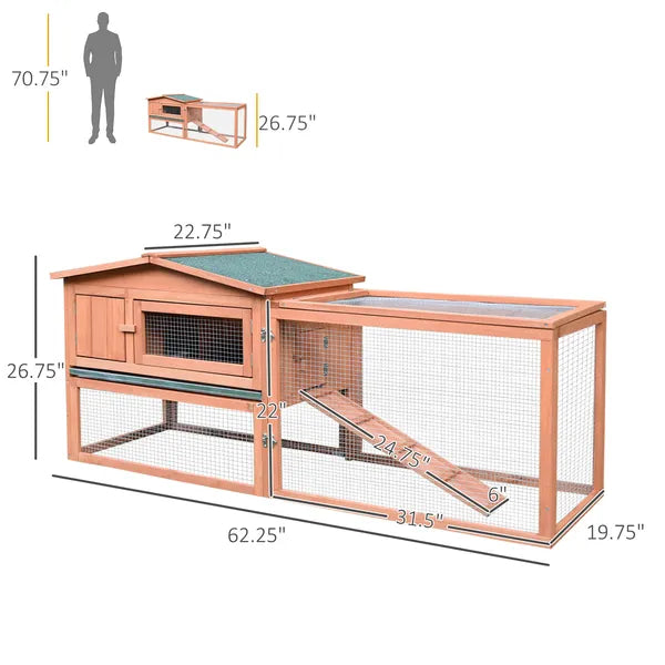 Rabbit Hutch 62 Outdoor Small Animal House with Run Elevated Main House Natural Wood - product image 3